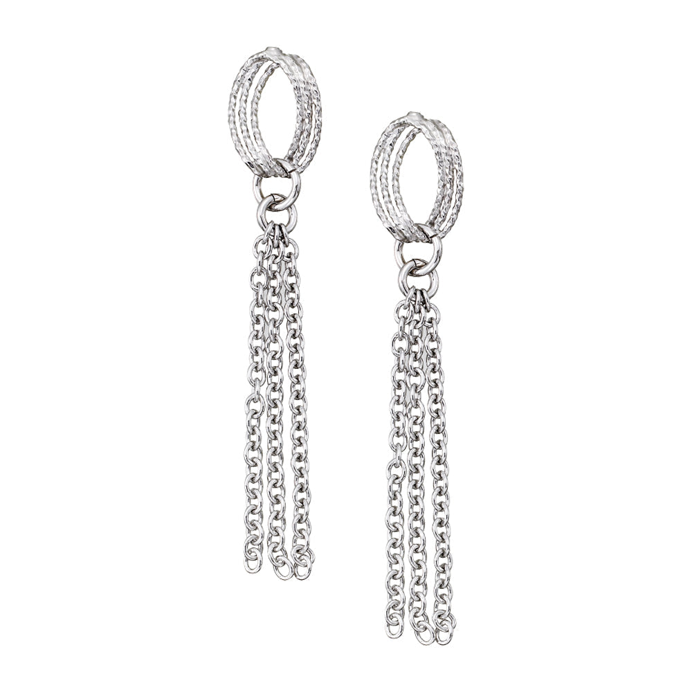 Franco Stellari Italian Sterling Silver Dangle Chain Tassel Post Earrings