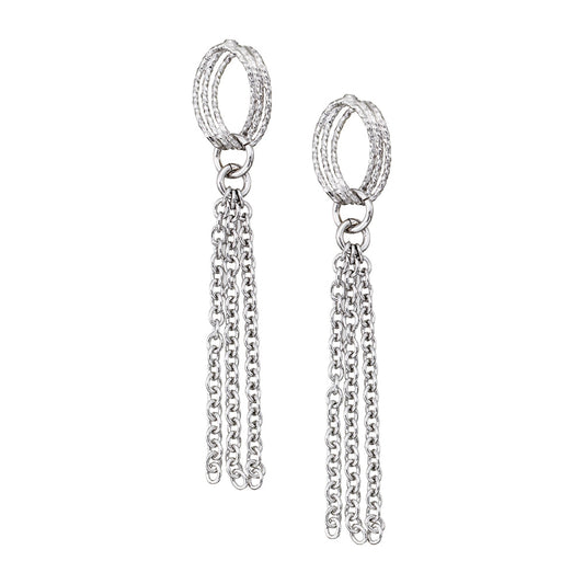 Franco Stellari Italian Sterling Silver Dangle Chain Tassel Post Earrings