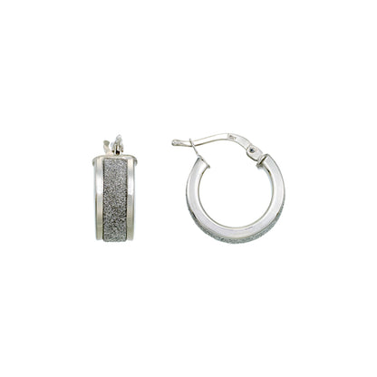 Franco Stellari Italian Sterling Silver Small Diamond Blasted Center Hoop Earrings