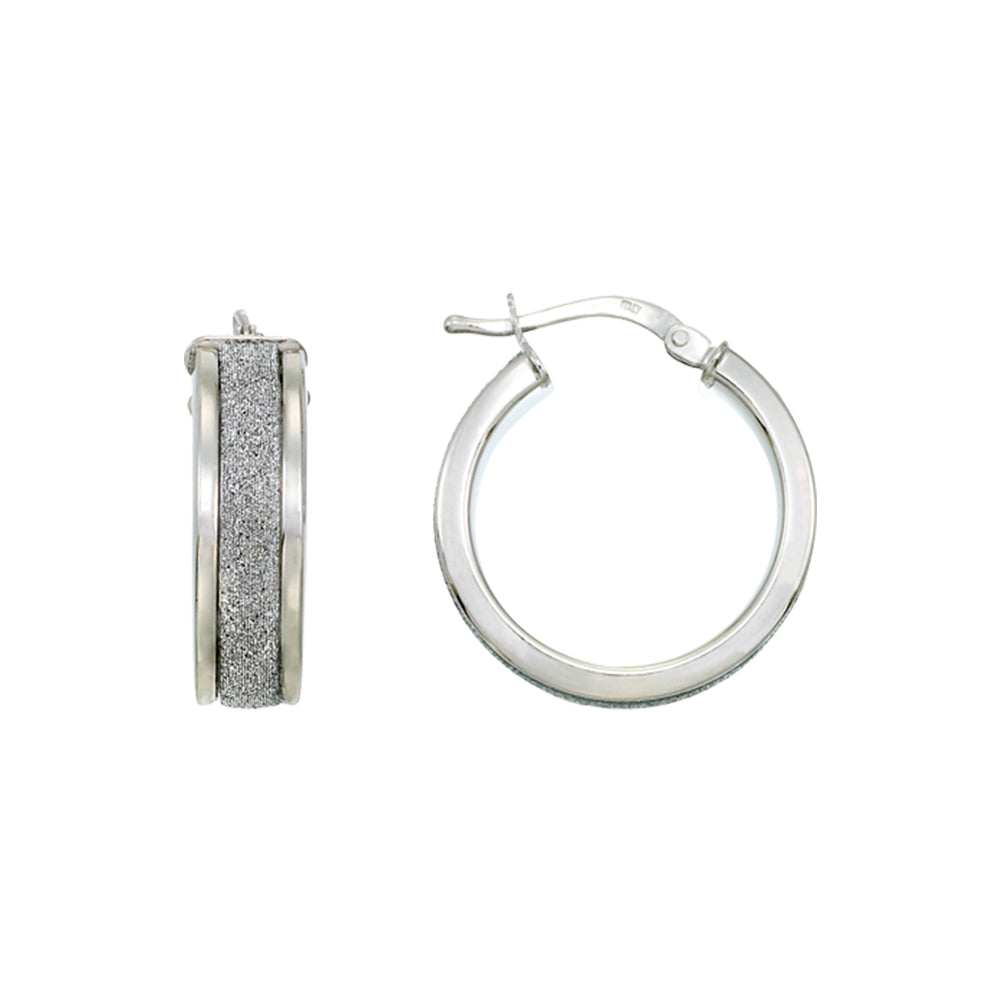 Franco Stellari Italian Sterling Silver Medium Diamond Blasted Center Hoop Earrings