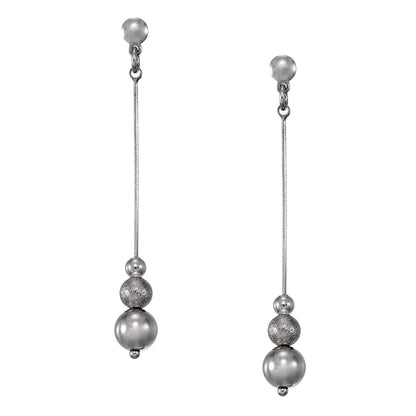 Franco Stellari Italian Sterling Silver Brushed & Polished Bead Drop Earrings