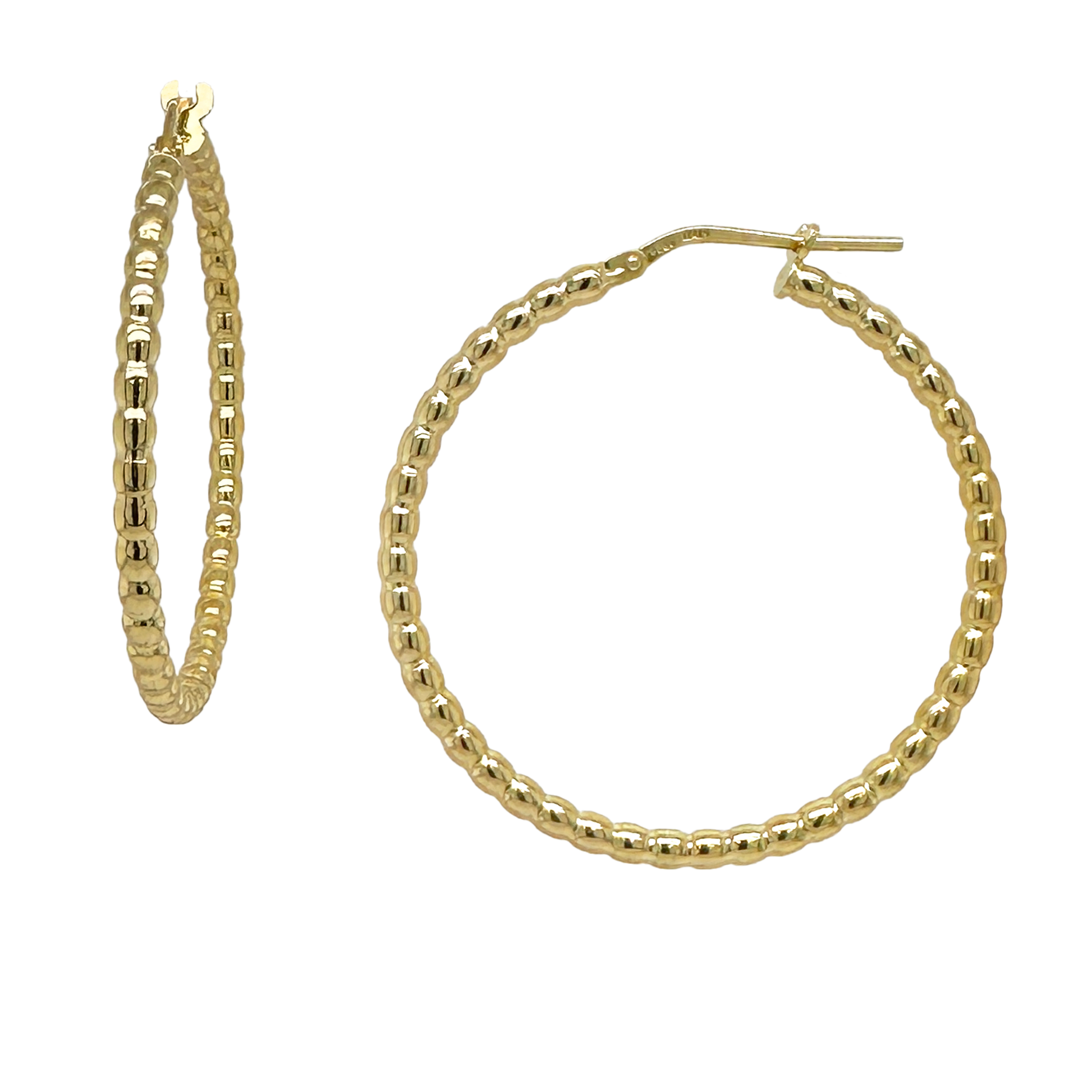Stellari Gold Beaded Tube Hoop Earrings, 35mm
