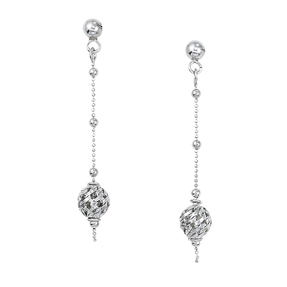 Franco Stellari Italian Sterling Silver Diamond Cut Bead Drop Earrings