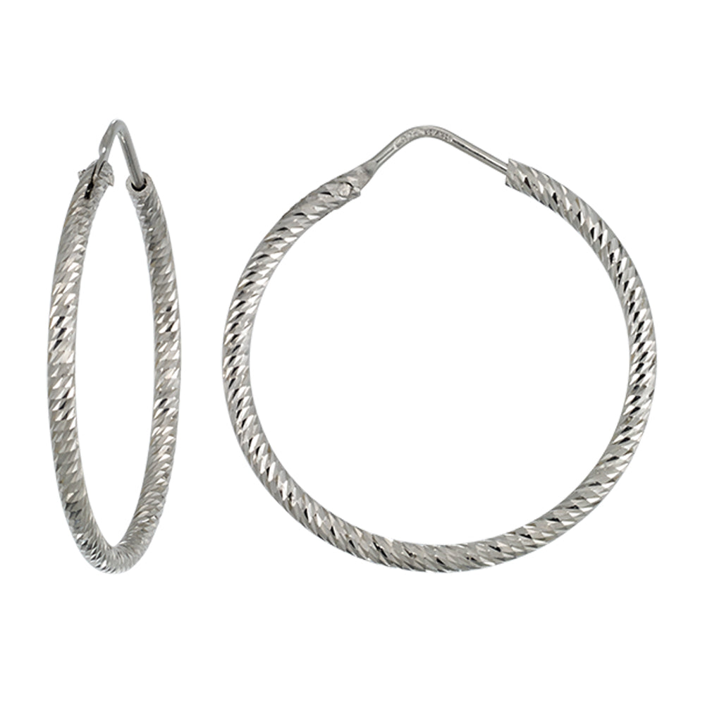 Franco Stellari Italian Sterling Silver Diamond Cut 35mm Endless Hoop Earrings