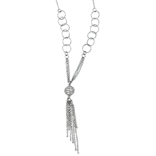 Franco Stellari Italian Sterling Silver Circles & Tassel Necklace, 20"