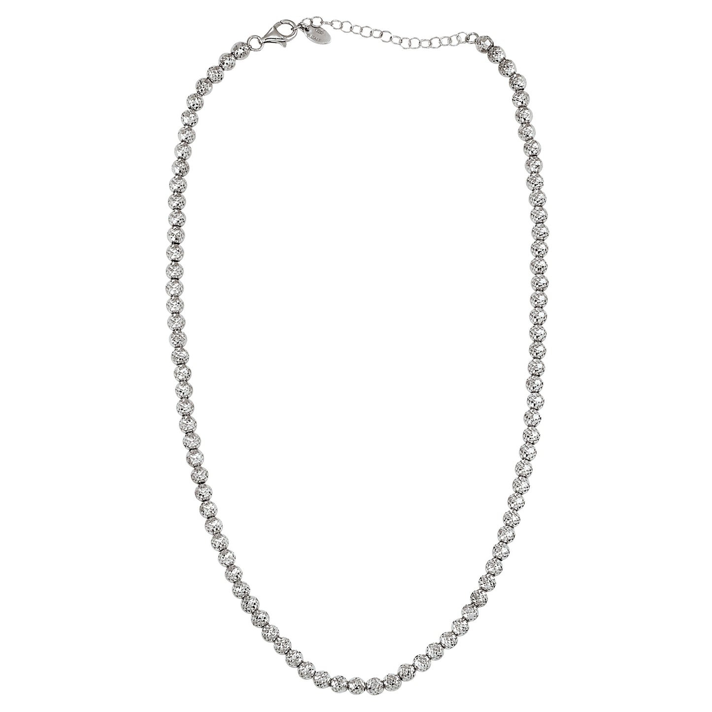 Franco Stellari Italian Sterling Silver Disco Ball Bead Necklace, 16-18" Adj