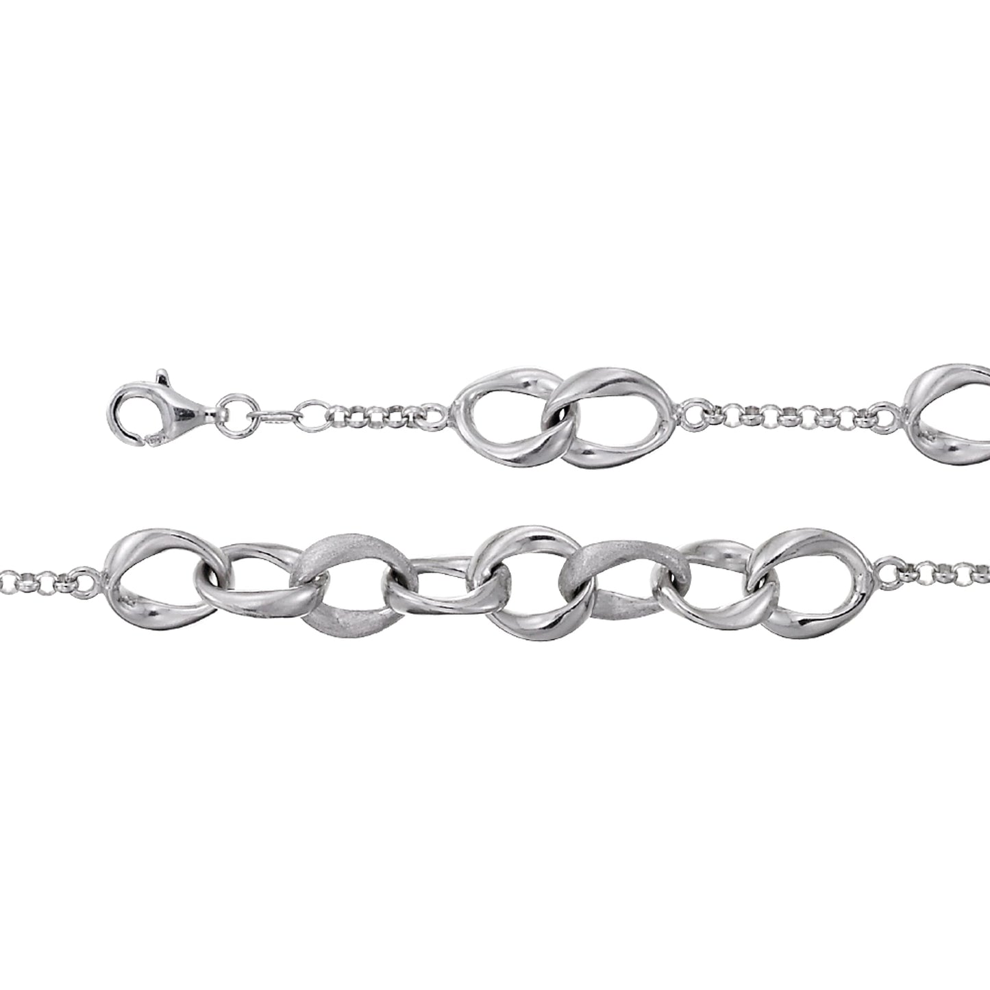 Franco Stellari Italian Sterling Silver Satin/Polished Link Necklace, 17"