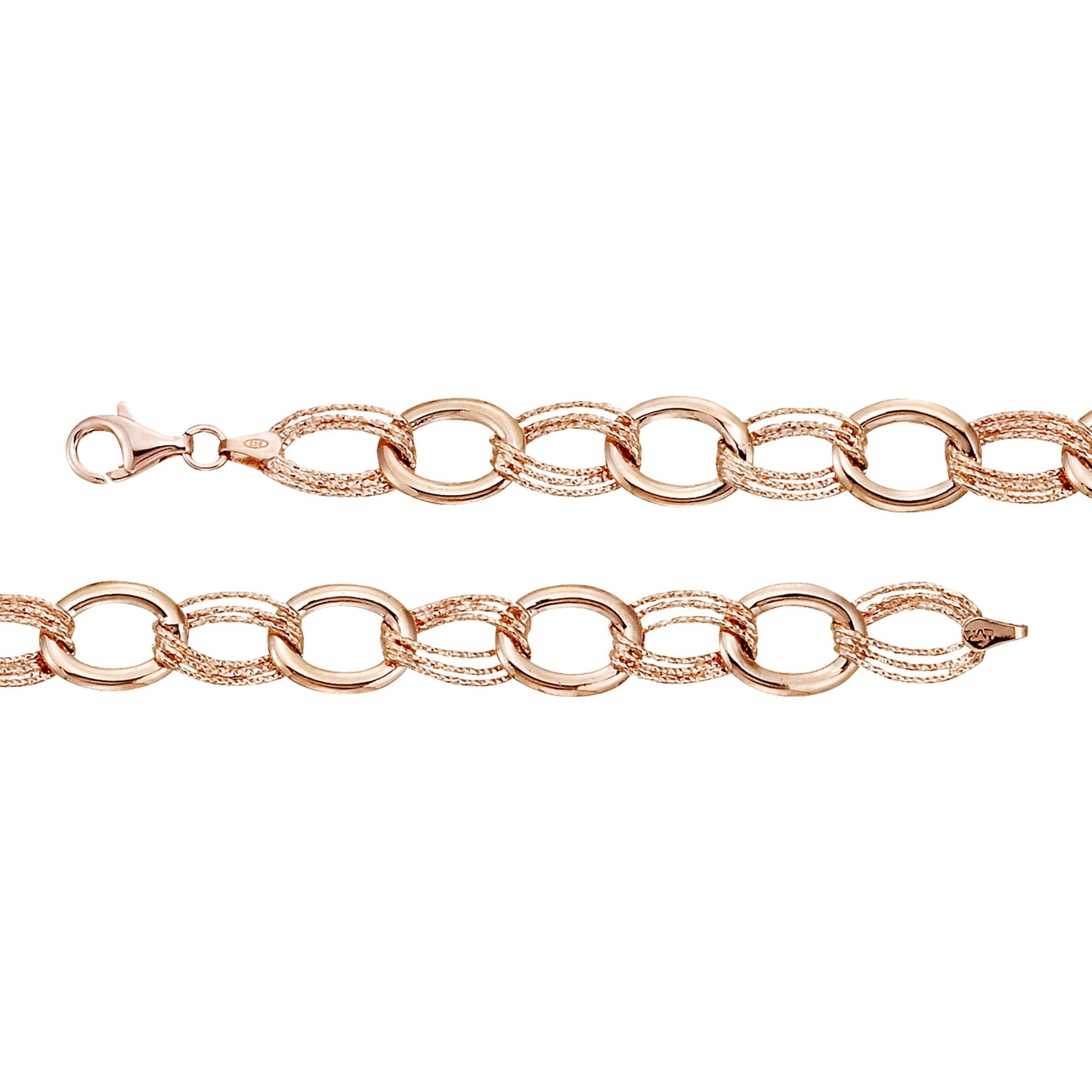 Franco Stellari Italian Sterling Silver Rose Gold Alternating Link Bracelet, 7.5"