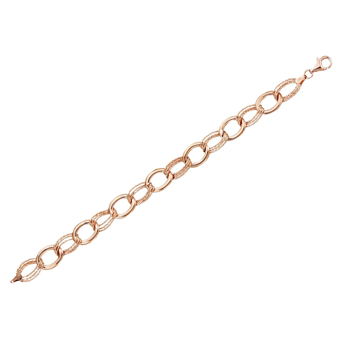 Franco Stellari Italian Sterling Silver Rose Gold Alternating Link Bracelet, 7.5"