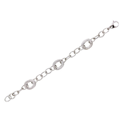 Franco Stellari Italian Sterling Silver Frosted Ovals Link Bracelet, 7.5"