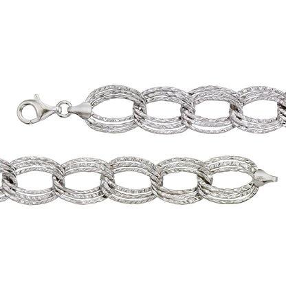 Franco Stellari Italian Sterling Silver Textured Triple Link Bracelet, 7.5"