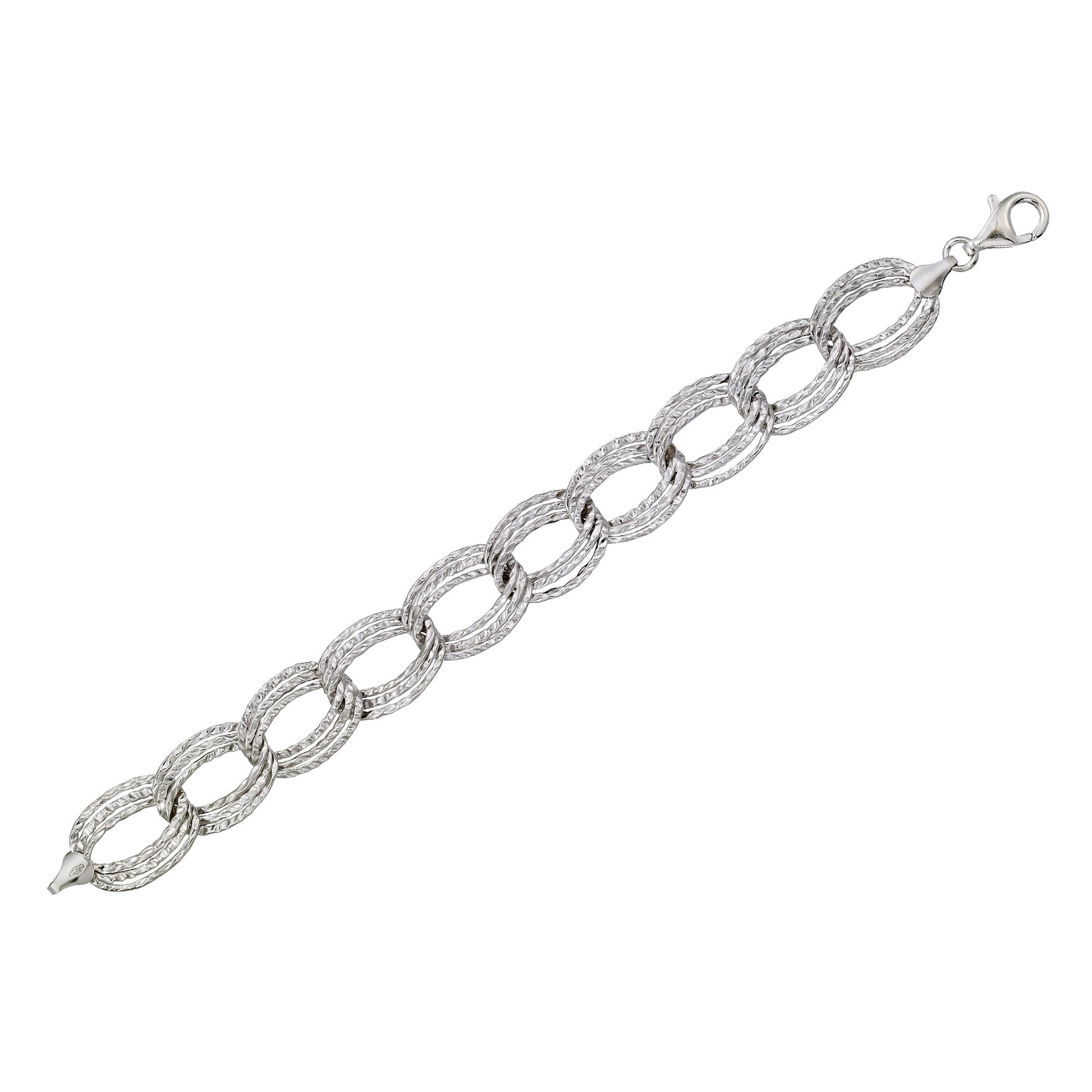 Franco Stellari Italian Sterling Silver Textured Triple Link Bracelet, 7.5"