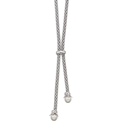 Franco Stellari Italian Sterling Silver Pearl Drop Lariat Necklace, 20"