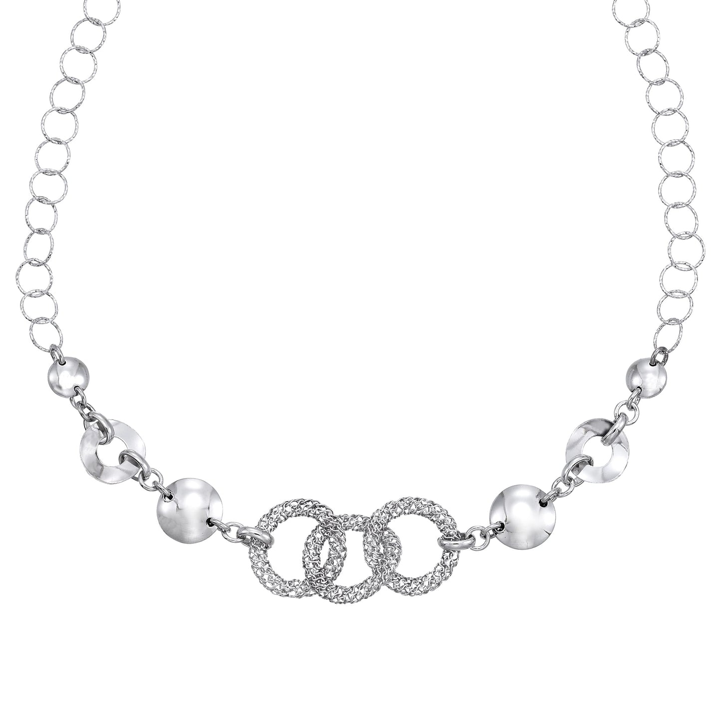 Franco Stellari Italian Sterling Silver Fancy Circle & Mesh Link Necklace, 18"