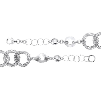 Franco Stellari Italian Sterling Silver Fancy Circle & Mesh Link Bracelet, 7.5"