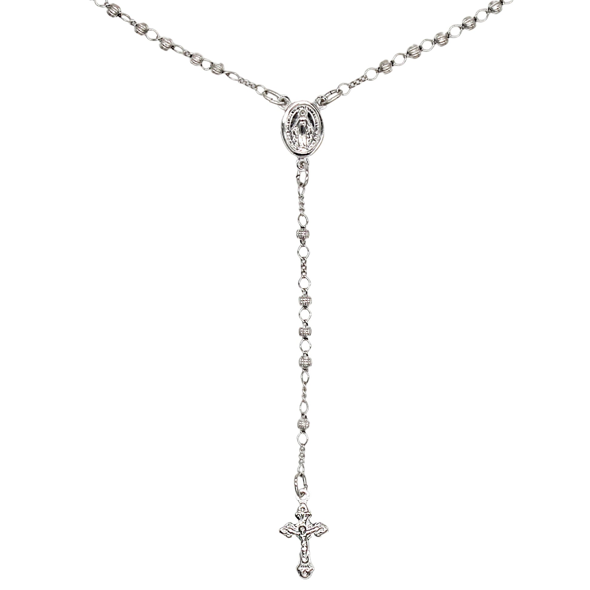 Franco Stellari Italian Sterling Silver Rosary Bead Necklace