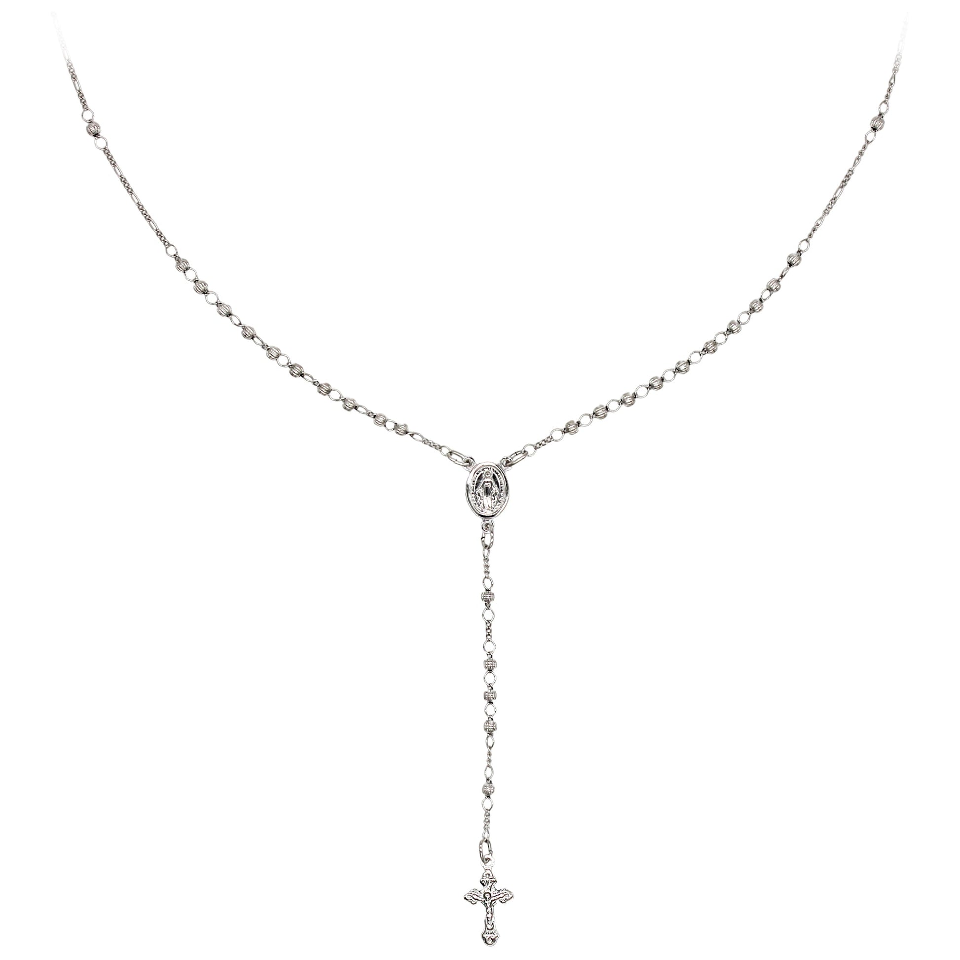 Franco Stellari Italian Sterling Silver Rosary Bead Necklace