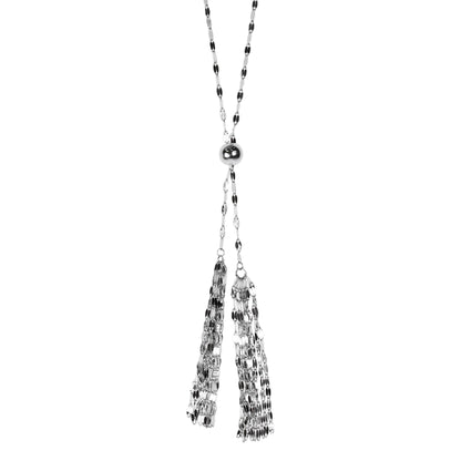 Franco Stellari Italian Sterling Silver Mirror Chain Tassel Lariat Necklace, 28"