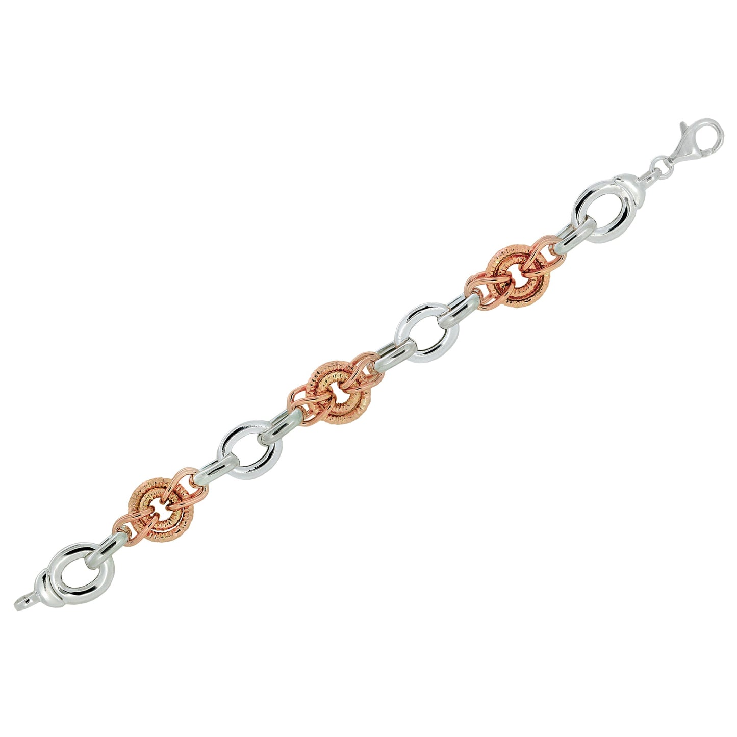 Franco Stellari Italian Sterling Silver & Rose Gold Circle Links Bracelet, 8"