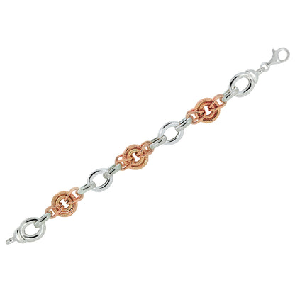 Franco Stellari Italian Sterling Silver & Rose Gold Circle Links Bracelet, 8"