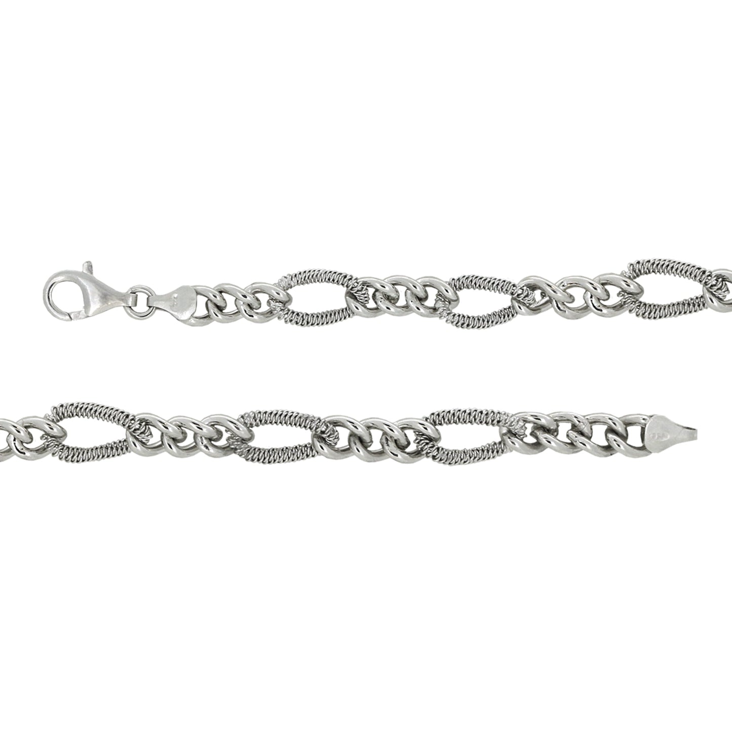 Franco Stellari Italian Sterling Silver Textured Figaro Link Bracelet, 7.5"