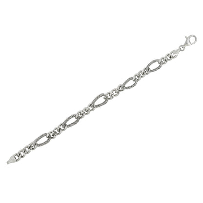 Franco Stellari Italian Sterling Silver Textured Figaro Link Bracelet, 7.5"
