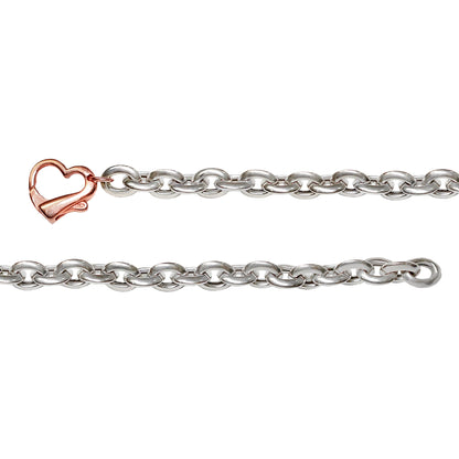 Franco Stellari Italian Sterling Silver Puffed Link Bracelet w/Rose Gold Heart Clasp, 7.5"
