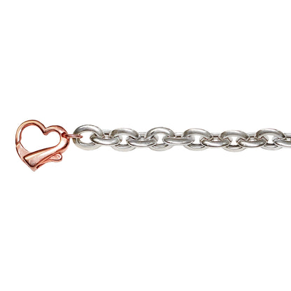 Franco Stellari Italian Sterling Silver Rose Gold Heart Clasp Link Necklace, 17"