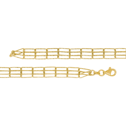 Stellari Gold Triple Row Diamond-Cut Paperclips Bracelet