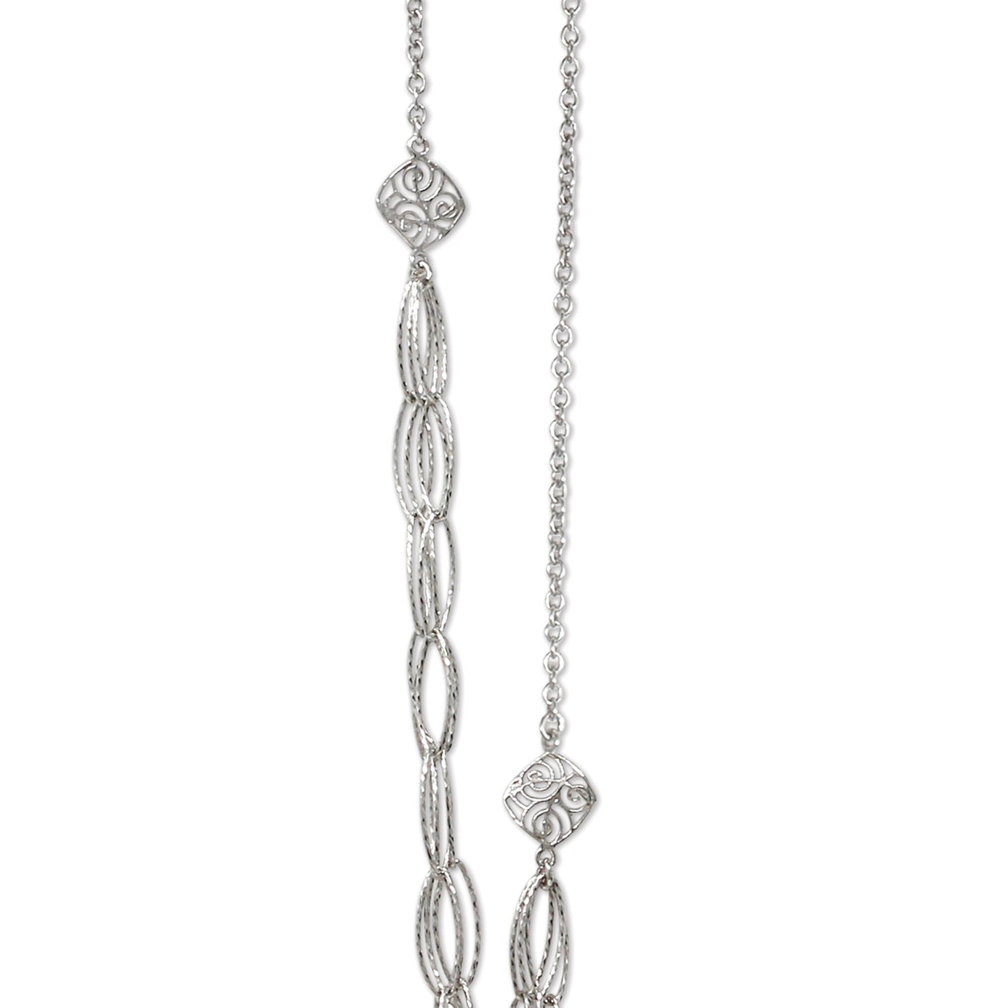 Franco Stellari Italian Sterling Silver Layered Links 36" Long Necklace