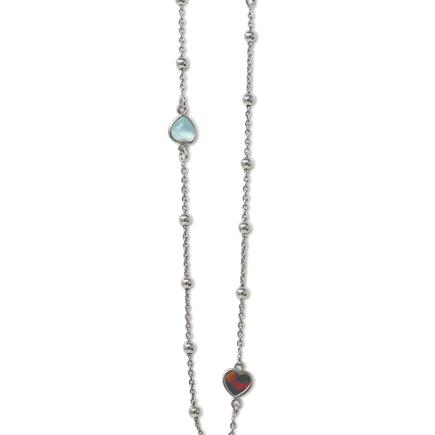 Franco Stellari Italian Sterling Silver Heart Stations 36" Long Necklace