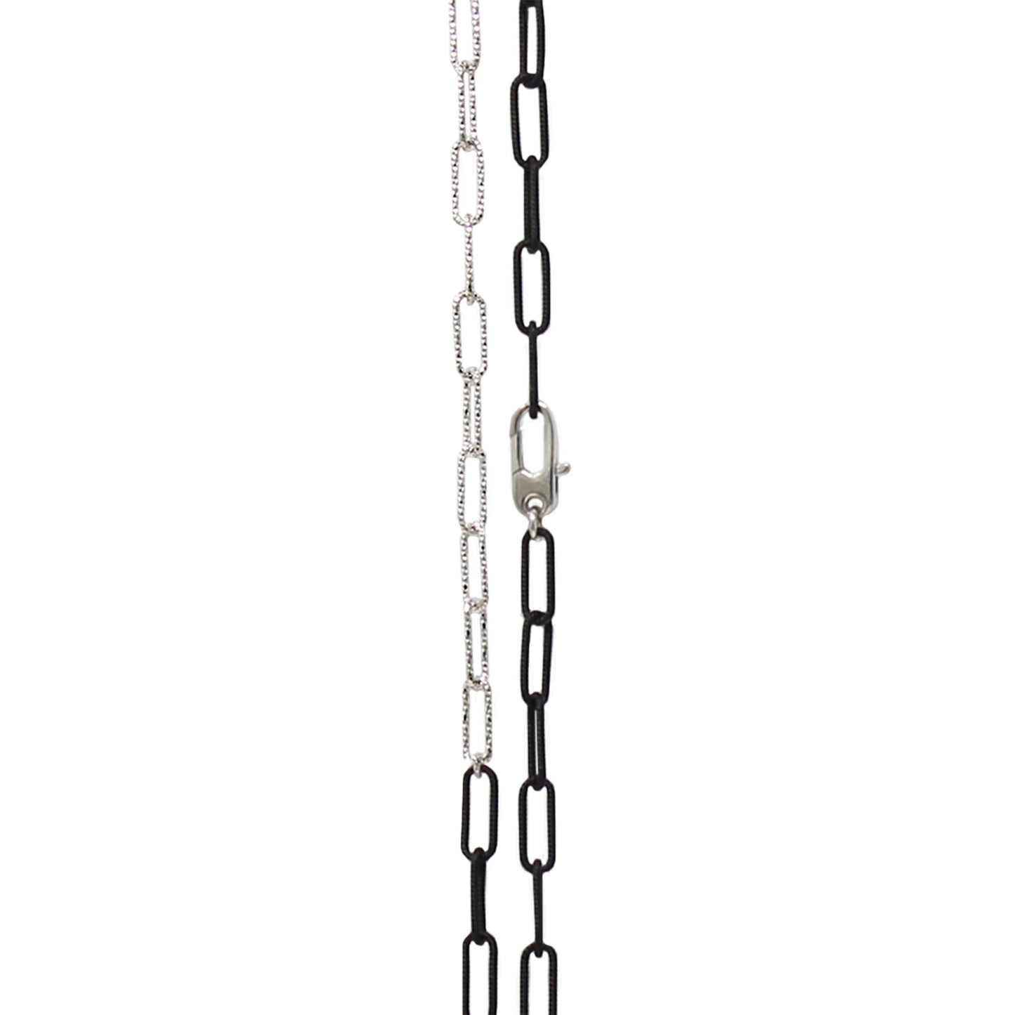 Franco Stellari Italian Sterling Silver & Black Paperclip Open Link 36" Long Necklace