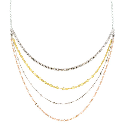 Franco Stellari Italian Sterling Silver Tri-Color Multistrand Layered Choker Necklace