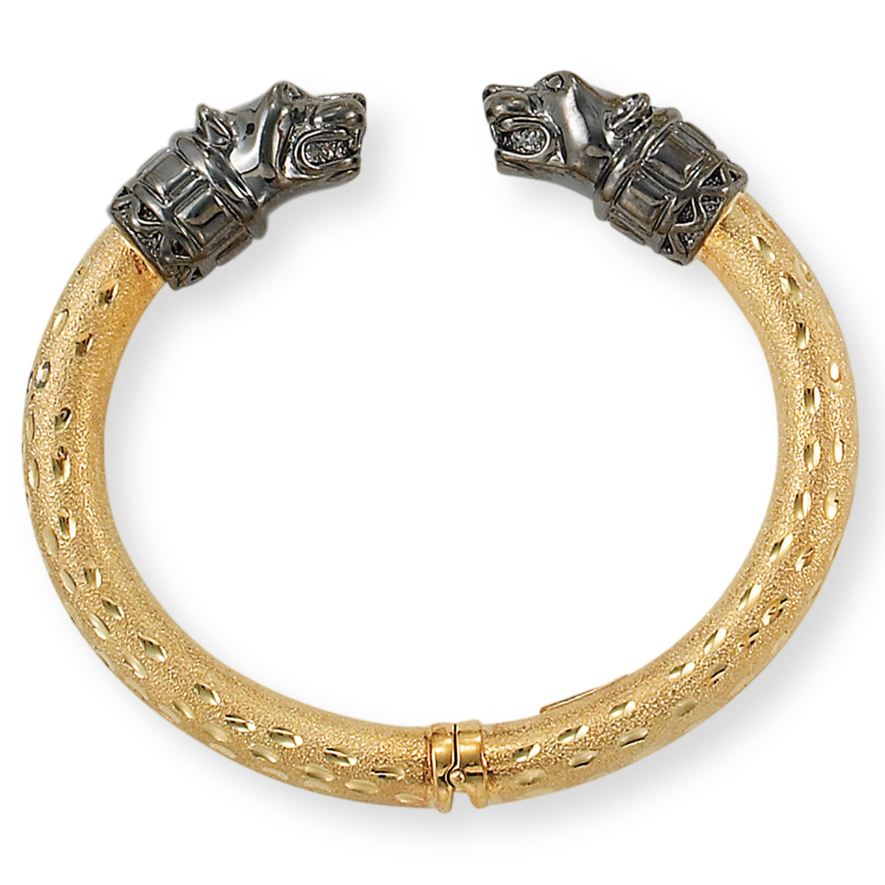 Franco Stellari Italian Sterling Silver Lion Head Bangle Bracelet w/Black Rhodium