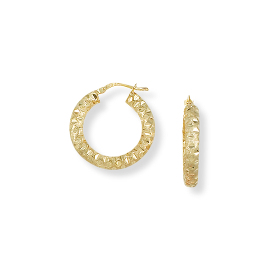 Franco Stellari Italian Sterling Silver Yellow Gold Small Diamond Cut Hoop Earrings