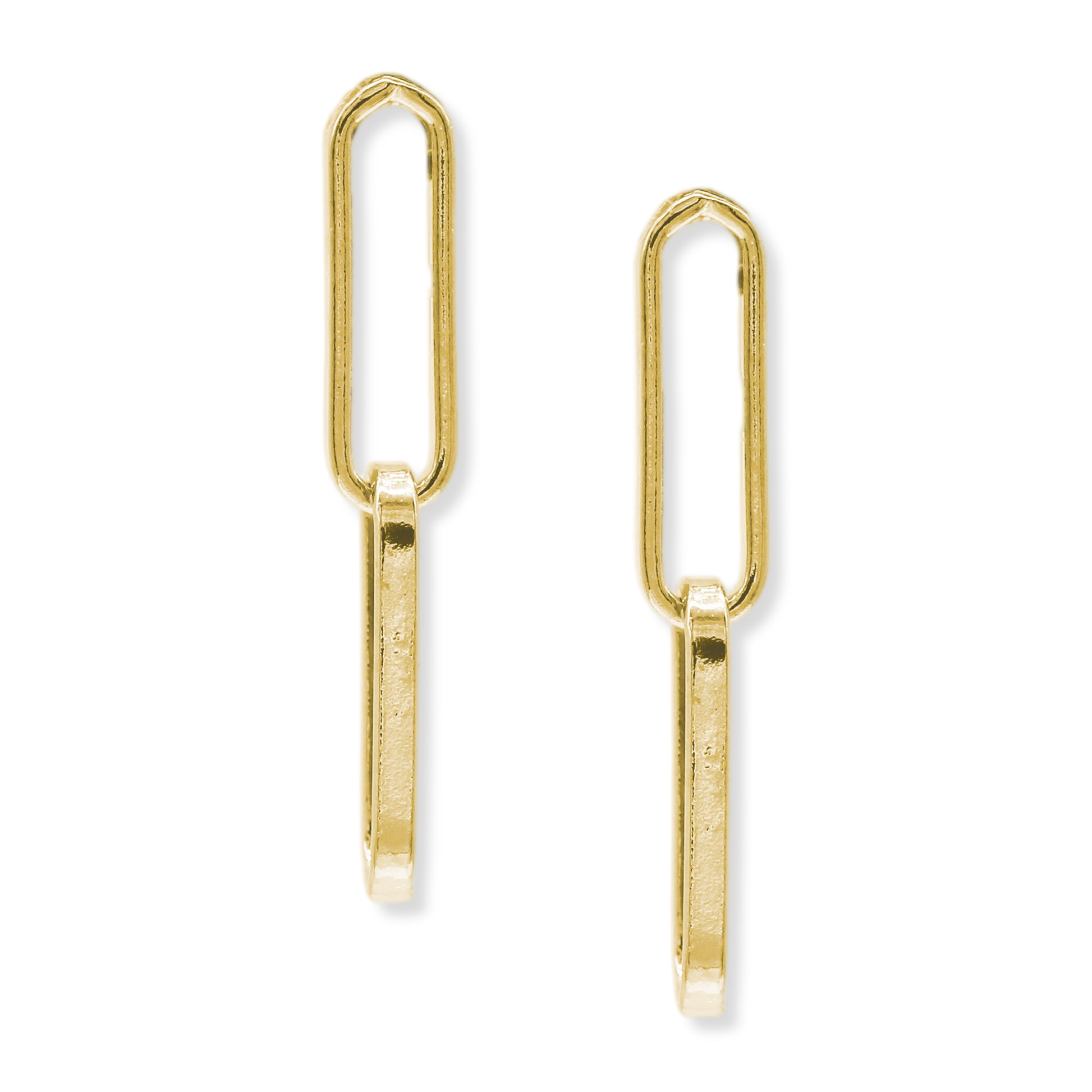 Franco Stellari Italian Sterling Silver Yellow Gold Two-Link Paperclip Post Earrings