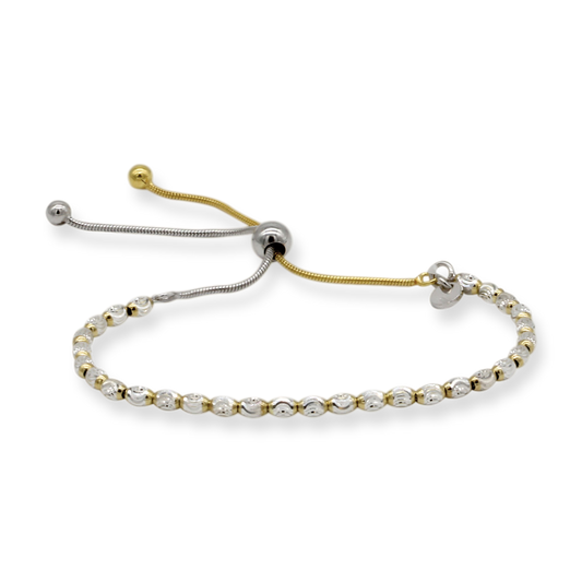 Franco Stellari Italian Sterling Silver Two-Tone Diamond Cut Moon Beads Bolo Bracelet