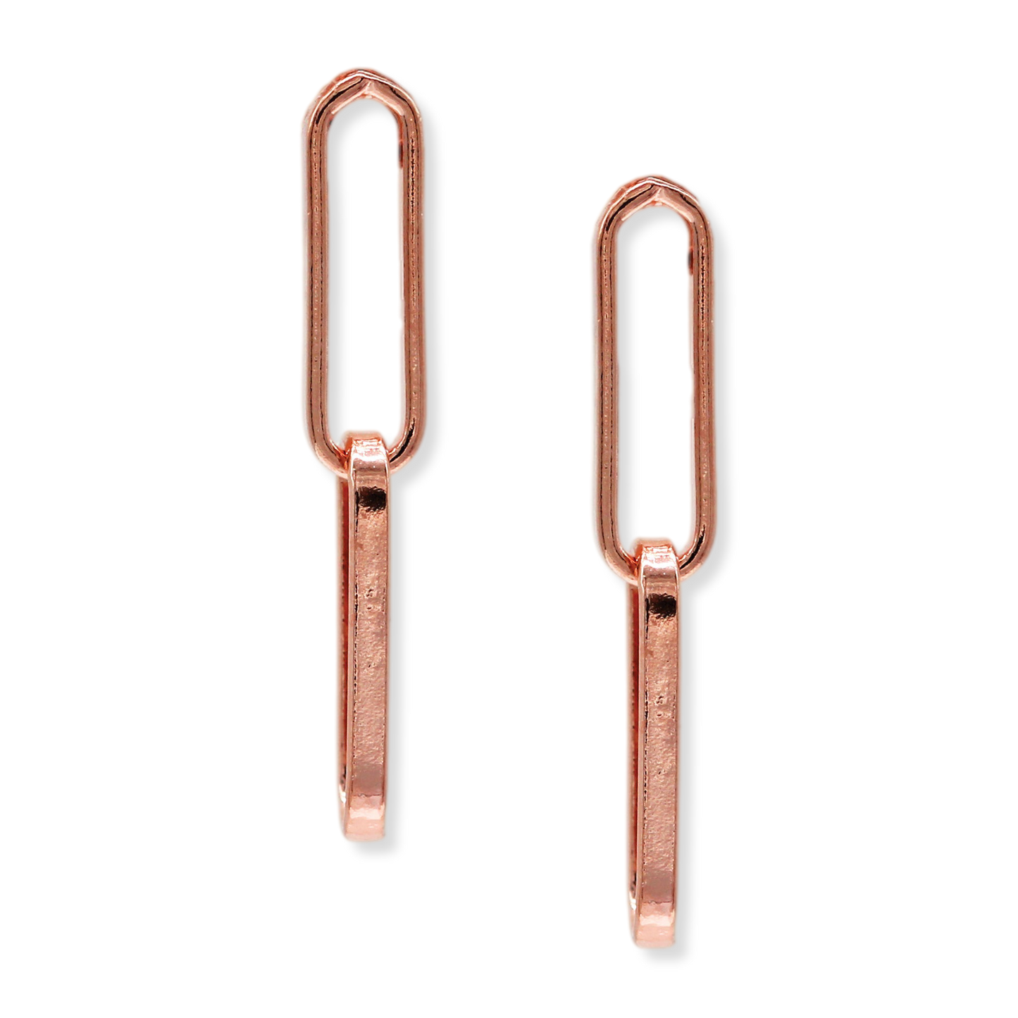 Franco Stellari Italian Sterling Silver Rose Gold Two-Link Paperclip Post Earrings