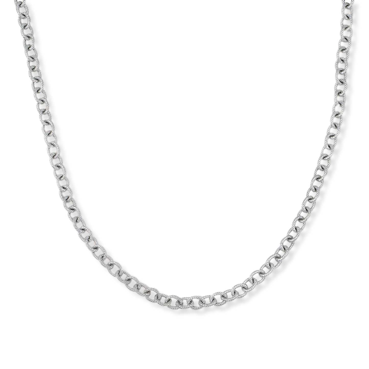 Franco Stellari Italian Sterling Silver Textured Oval Cable Link Necklace, 18"